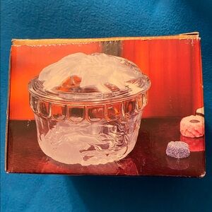 Crystal Clear Glass  Frosted Floral Candy Box Vintage